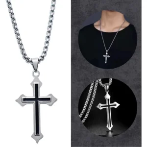 Colar Crucifixo Cristão Alternativo Aço Inoxidável 60cm