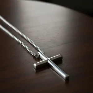 Colar Crucifixo Prata Masculino Corrente Aço Inoxidável