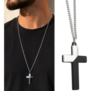 Colar Masculino Cordão Ajustável Pingente Cruz Proteção
