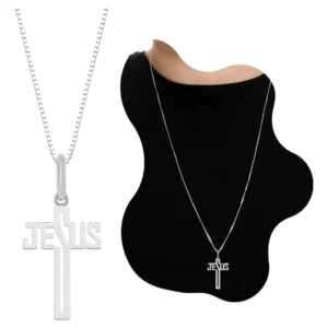Colar Masculino Prata 925 Cruz Jesus Premium Prateado