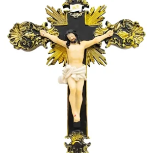 Crucifixo De Parede Jesus Cruz 39cm - Enfeite Resina Cor Dourado