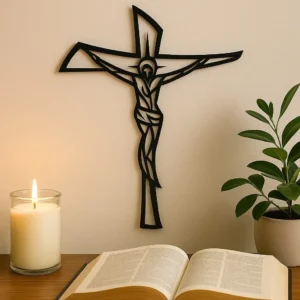Crucifixo De Parede Quadro Aplique Decorativo Mdf Cor Preto