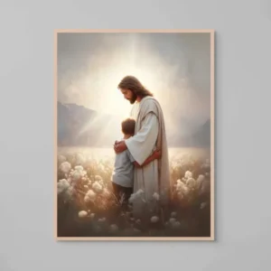 Ele Sente Arte Cristã Moderna Jesus Abraçando Uma Criança