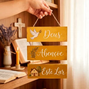 Plaquinha Decorativa Sisal Deus Abençoe Lar Frase Religiosa