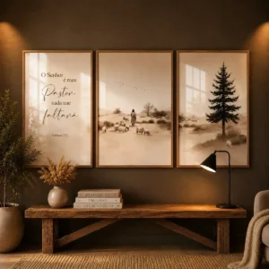 Quadro Decorativo Trio Sala Jesus Pastor Senhor Com Vidro