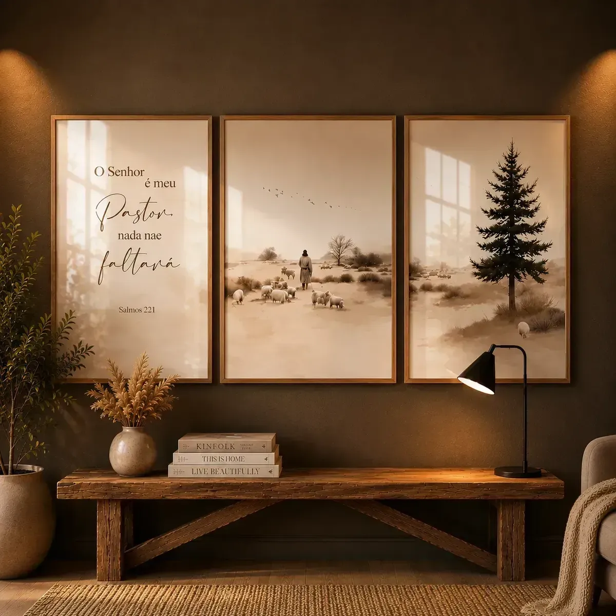 Quadro Decorativo Trio Sala Jesus Pastor Senhor Com Vidro