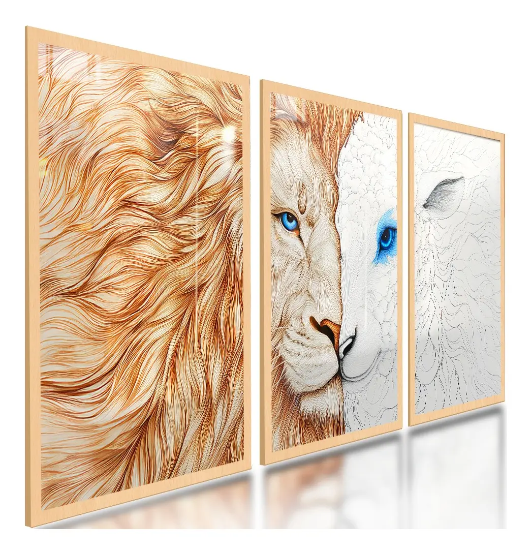 Quadros Decorativos Leão De Judá Cordeiro Cristão Fé 122x60