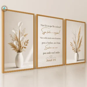 Quadros Decorativos Trio Flor Branca Josué 1:9 Bíblico Sala