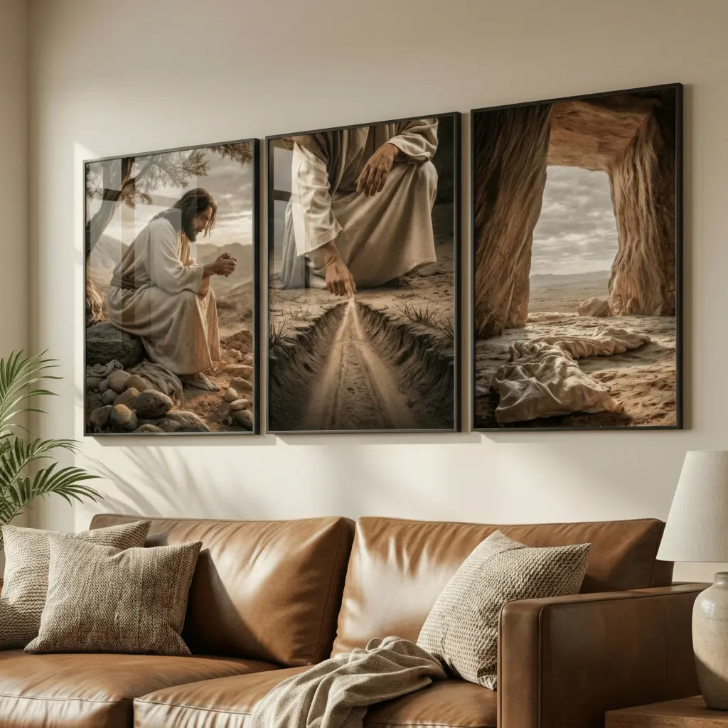 Quadros Jesus Cristo 3 Peças Vidro Moldura Caixa Alta Luxo