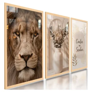 Quadros Religiosos Cristão Leão De Judá Boho Neutro 122x60