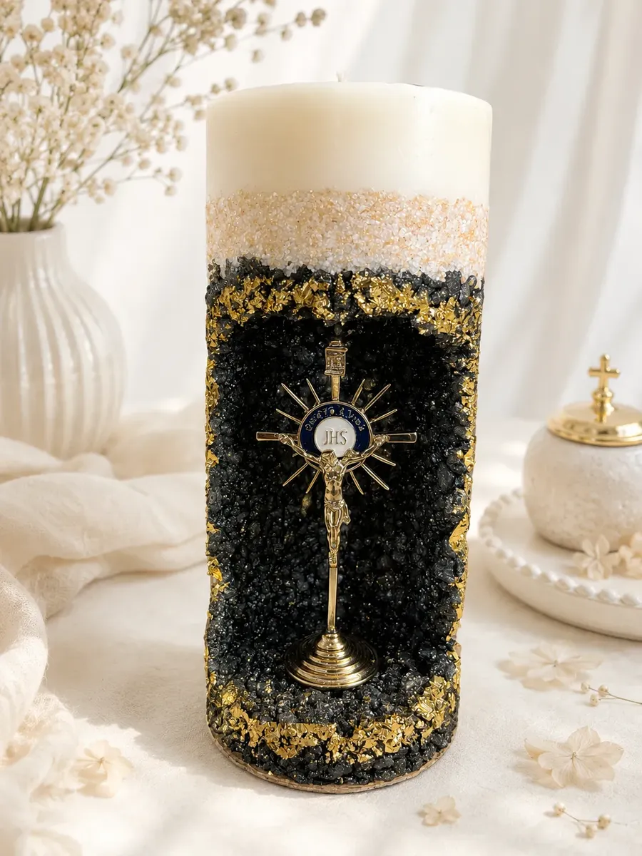 Vela Oratória Crucifixo De Jesus Aromática Quartzo Preto