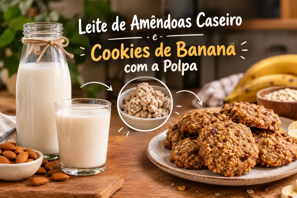 Leite de Amêndoas Caseiro e Cookies de Banana com a Polpa