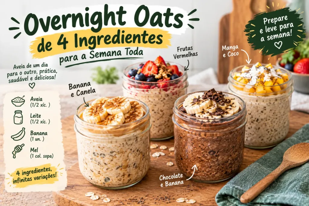 Overnight Oats de 4 Ingredientes para a Semana Toda