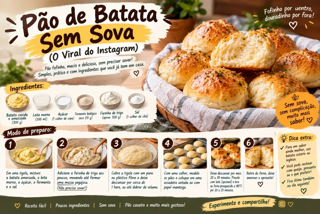 Pão de Batata Sem Sova (O Viral do Instagram)