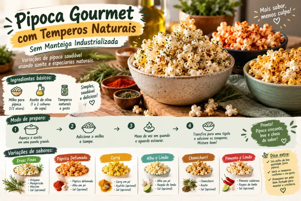 Pipoca Gourmet com Temperos Naturais (Sem Manteiga Industrializada)